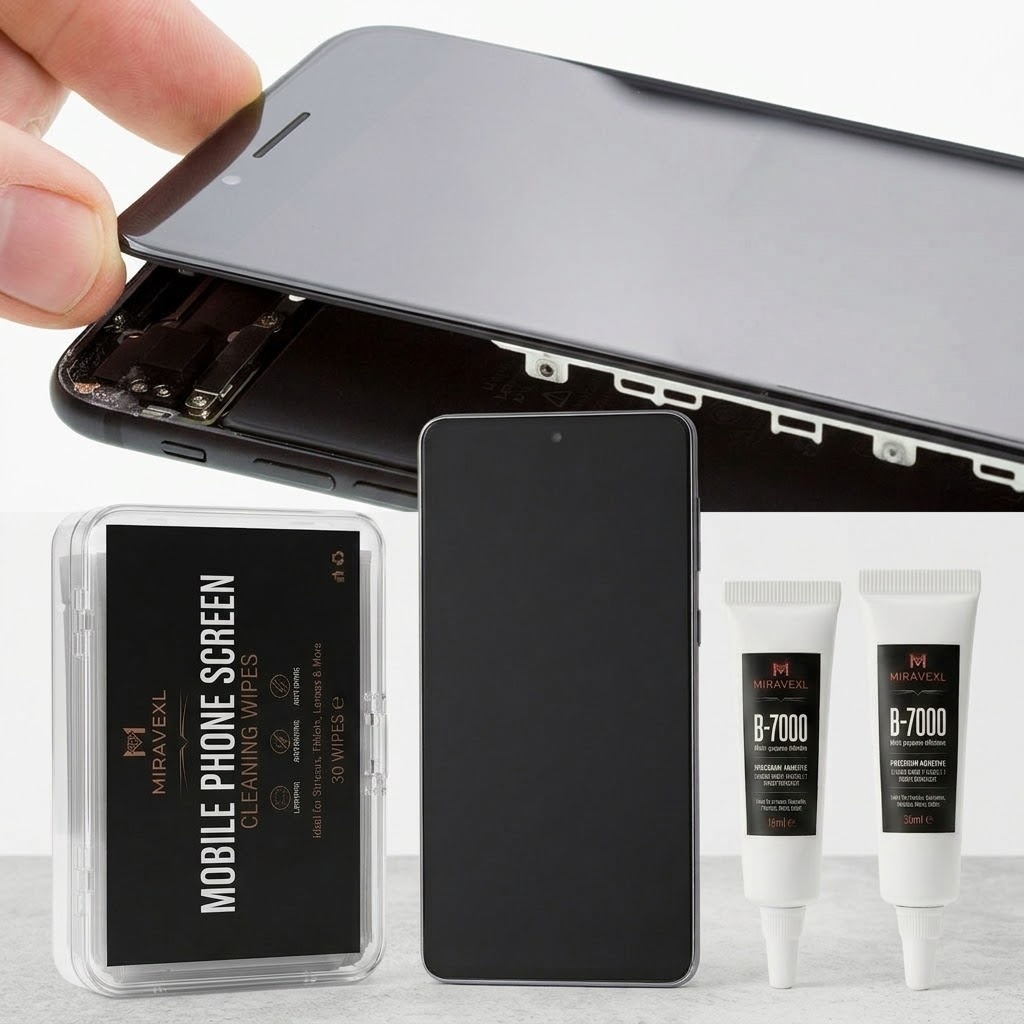 Phone Repair Kit - 携帯電話画面分解修理キット 15ml 25ml B-7000接着剤 30枚入り 無筋帯電防止クリーニングワイプセット