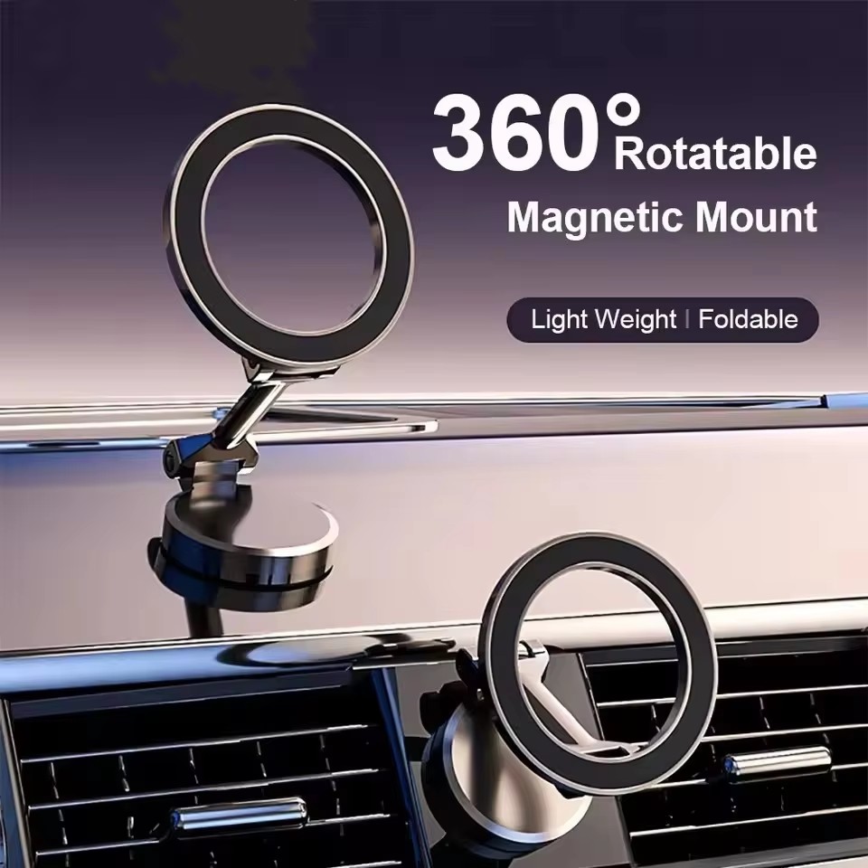 Phone Accessories - マグセーフ360対応折りたたみ式マグネット式車載携帯電話ホルダー ° iPhone 17、Huawei、Xiaomi対応 車載用調整可能マグネット式マウントスタンド