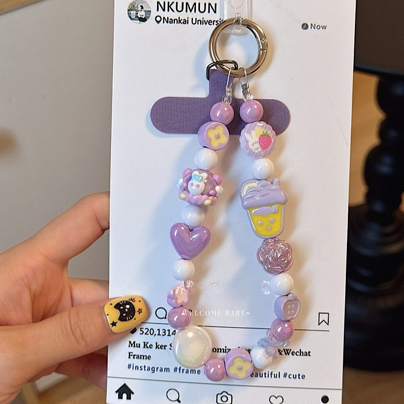 Phone Accessories Ideas - ドーパミンカラフルビーズフォンチェーンキュートガーリーチャームバッグ＆キーホルダー用紛失防止リストストラップギフトアイデアフォンアクセサリーストラップ