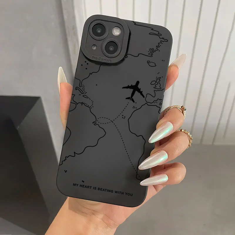 Phone Accessories For Travel - 旅行をイメージした飛行機ルート柄バンパーフォンケース iPhone 17 16 15 14