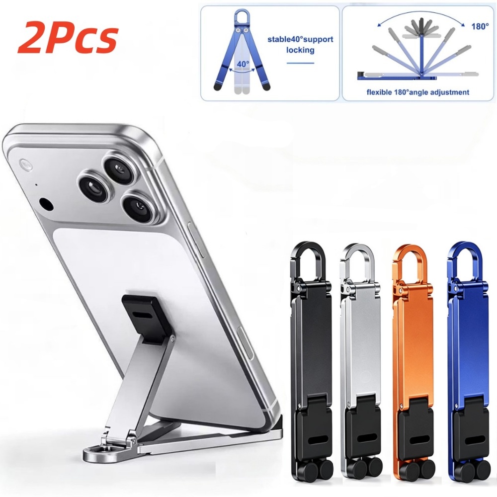 Phone Accessories For Travel - 2個入り折りたたみ式携帯電話スタンド スプリングバックルキーチェーン ポータブルトラベルハンズフリーホルダー スマートフォン動画視聴用