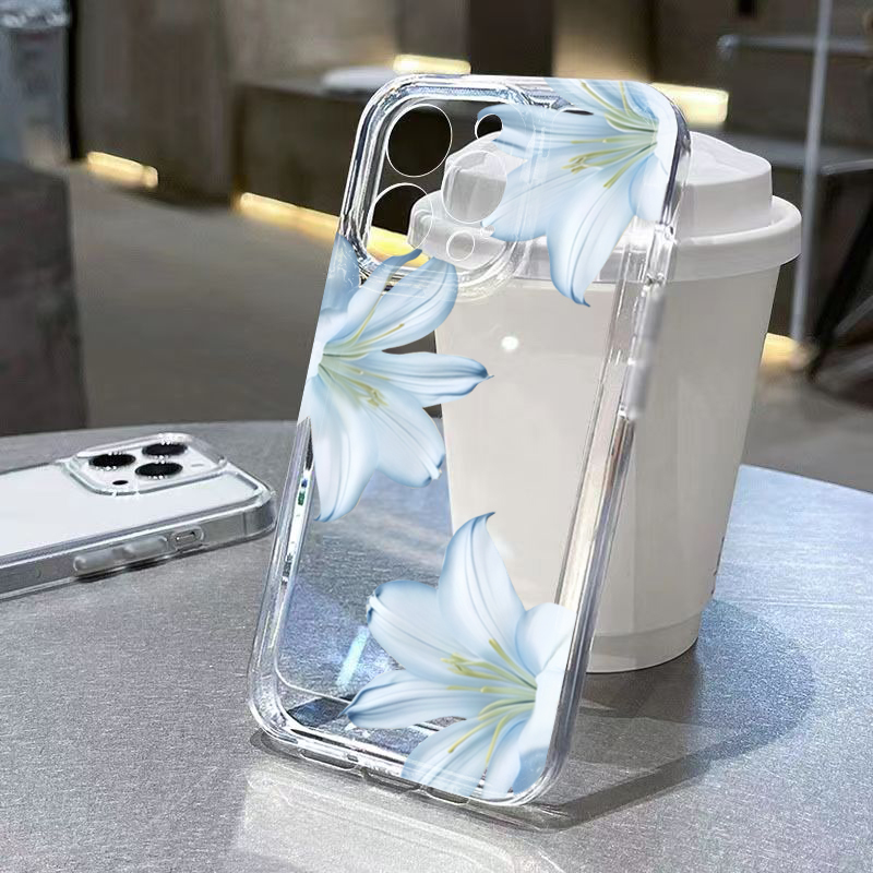 X Phone Accessories - ファッショナブルで精巧な白いユリの花柄スマホケース iPhone 17 16 15 Pro