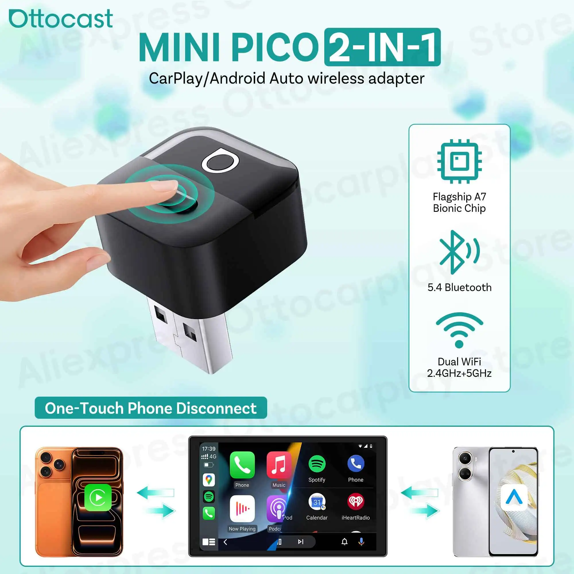 Phone Accessories For Android - OTTOCAST Mini Pico 2026 ワイヤレスCarPlay Android