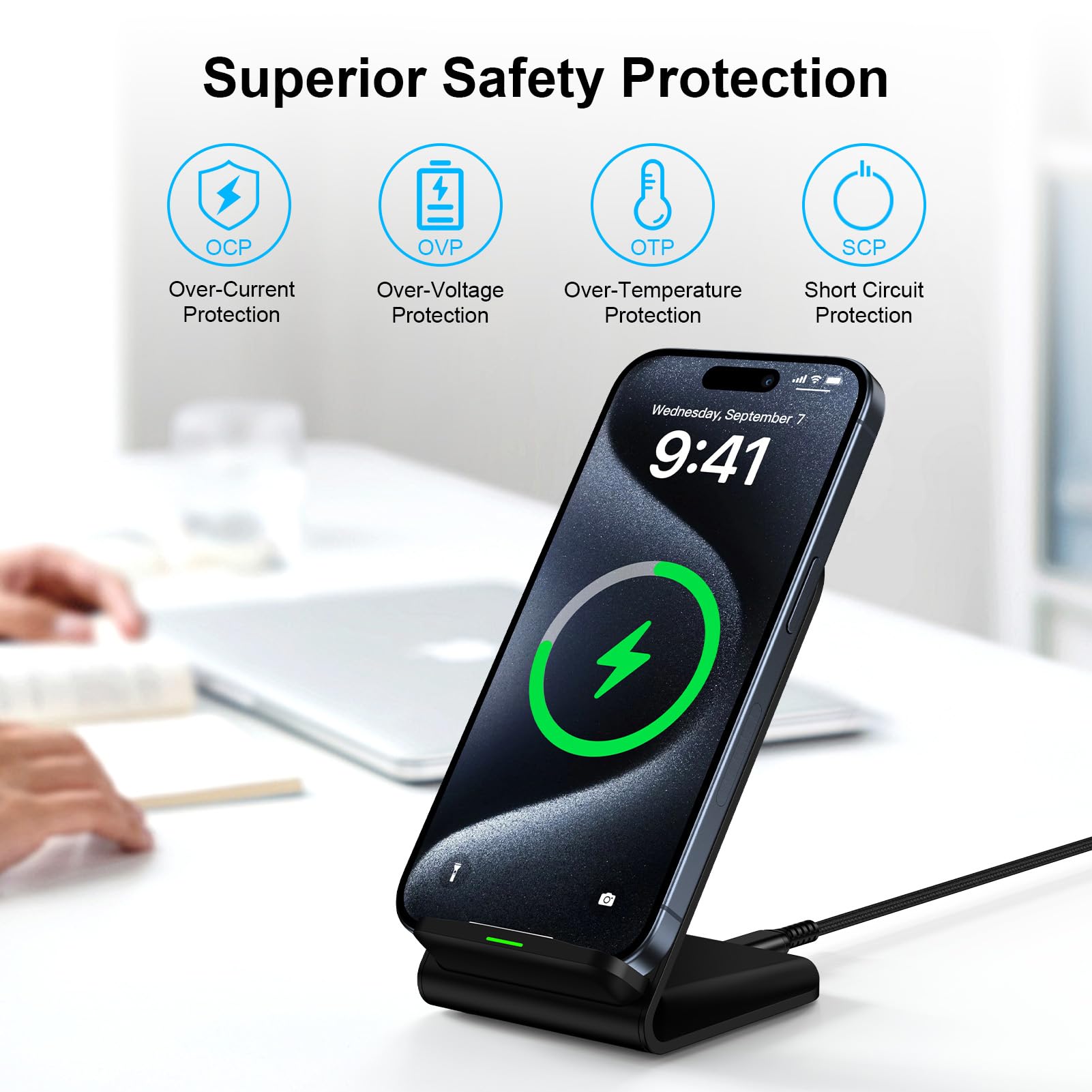 15Wワイヤレス充電器付きスマホホルダー、デスク用急速充電ス - Phone Accessories For Android のレビューと価格