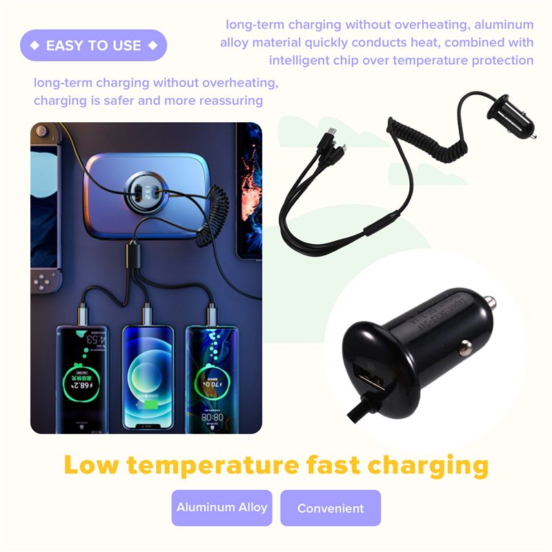 カーアダプターアクセサリー 3インターフェース ユニバーサル - Phone Accessories For Android のレビューと価格