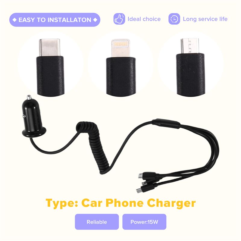 カーアダプターアクセサリー 3インターフェース ユニバーサル - Phone Accessories For Android のレビューと価格