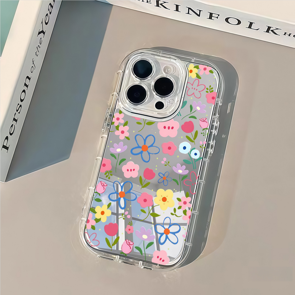 韓国風花柄シルバーミラー付きスマホケース iPhone 17 - X Phone Accessories のレビューと価格